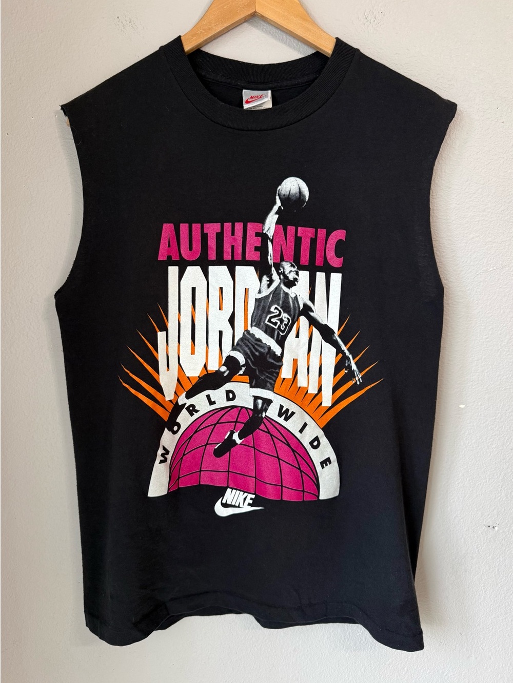 Vintage Nike Authentic Jordan Black Graphic Cotton Muscle Tee Mens Size Medium